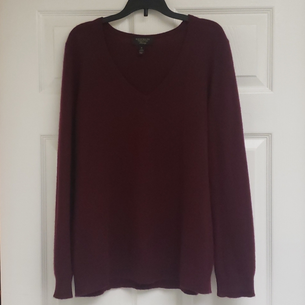 Cashmere Charter Club Maroon Burgandy V Neck Sz XL
